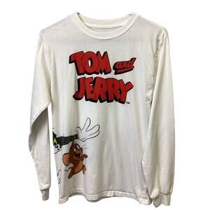 Hanna Barbera Tom and Jerry Small Long Sleeve Cotton Blend Crew Neck Tee Shirt